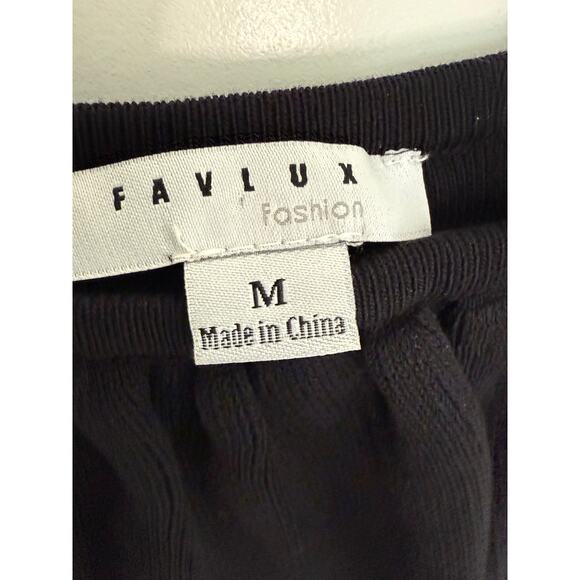 Favlux Black Ribbed Knit Off Shoulder Ruffle Top Women’s Size M - Picture 4 of 4